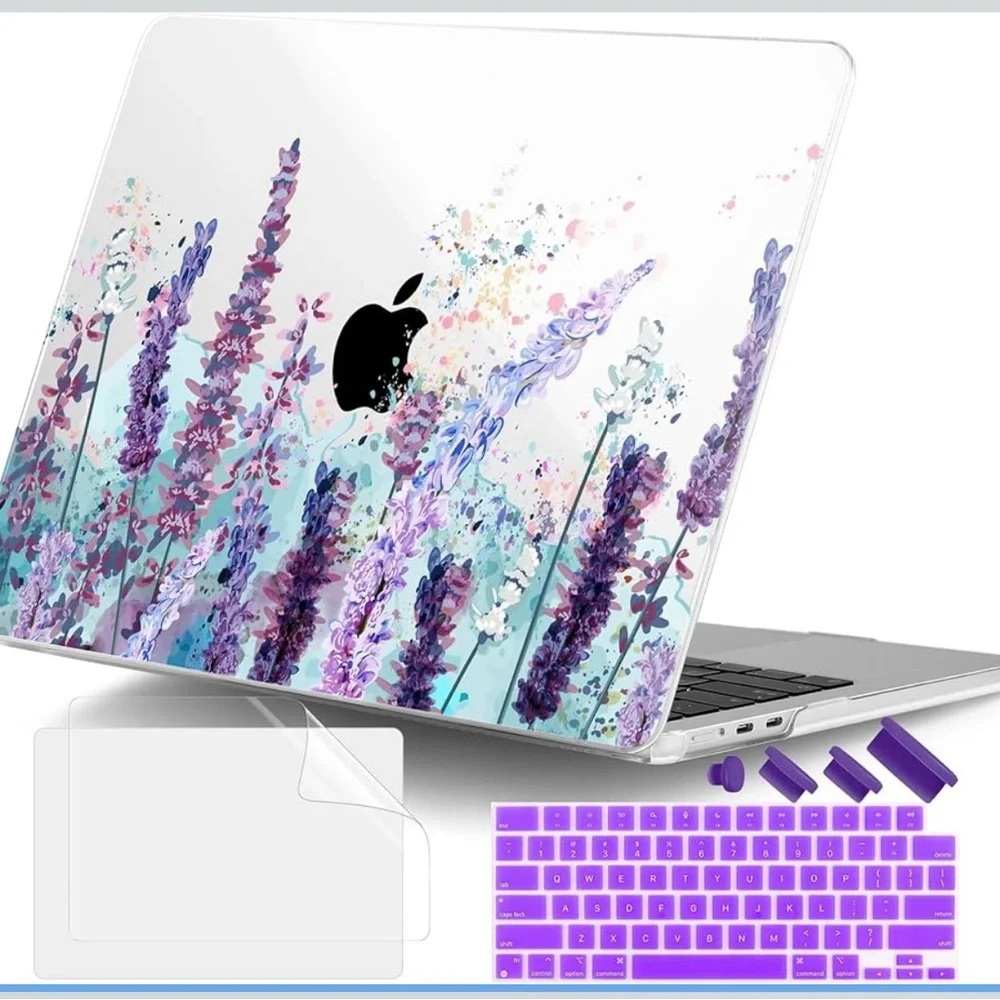 Floral MacBook Case with Purple Keyboard Cover
